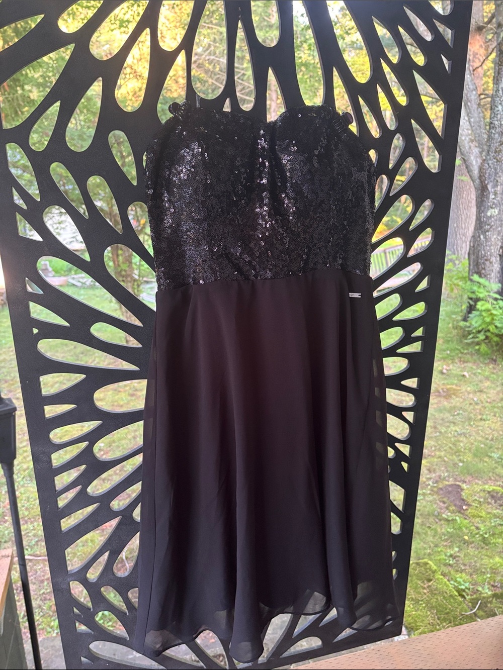 Guess Black Strapless Sequin Bodice Chiffon Cocktail Dress